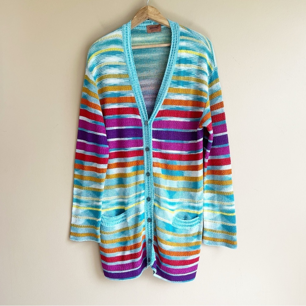 MISSONI women’s long cardigan sweater size EU 48 stripe rainbow